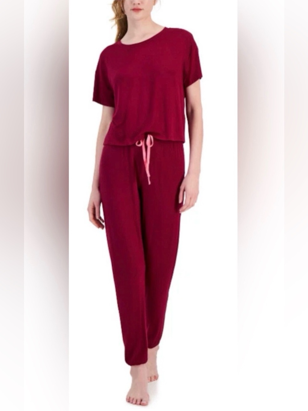 Jenni women’s Short Sleeve Pajama Top & Jogger Pants Set Red Wine Size XXL